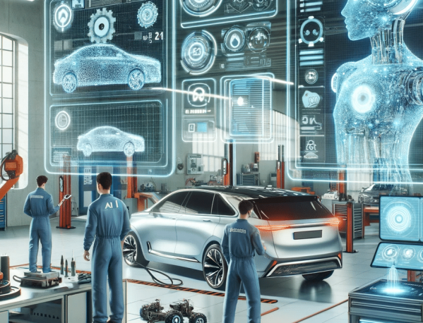 Dalle-2023-12-14-084025-a-futuristic-auto-repair-shop-with-advanced-ai-technology-technicians-using-ai-powered-diagnostic-tools-on-cars-digital-screens-displaying-vehicle-d-1024x675